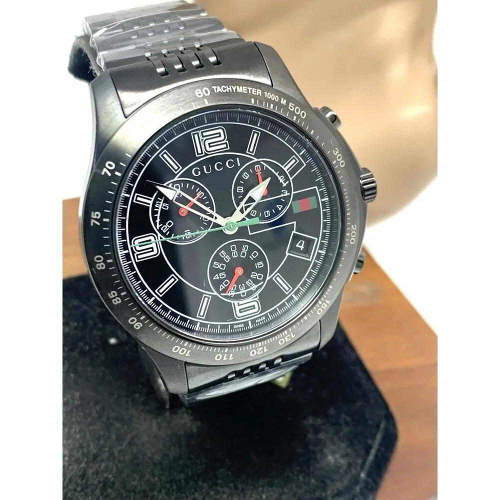 Gucci Men's Watch YA126217 G-Timeless Swiss Quartz Chronograph Black Steel 46mm